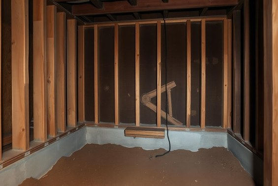 Existing unreinforced cripple wall in a raised-foundation crawlspace in San Diego before seismic retrofit