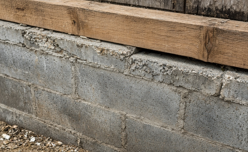 Before foundation bolting – existing unreinforced sill plate and foundation connection on a San Diego home