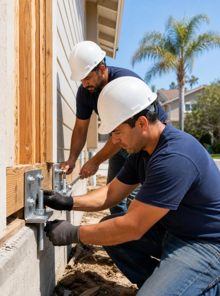 Professional foundation bolting and seismic strengthening work on a San Diego County home – Premier Choice Restoration and Building Services