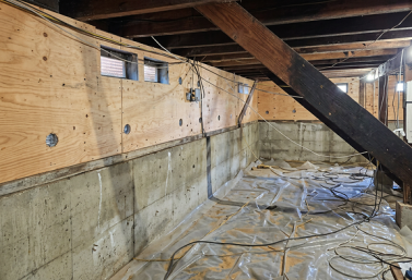 cripple-wall-structural-framing-san-diego Reinforced wood cripple wall framing inside a San Diego raised-foundation crawlspace