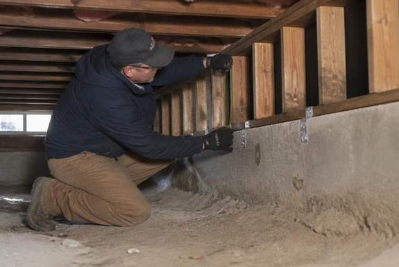 Plywood sheathing installed on cripple wall framing inside a San Diego crawlspace