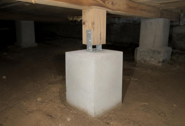 Crawlspace Pier Replacement in San Diego Replacement pier supporting the floor structure beneath a San Diego raised-foundation home