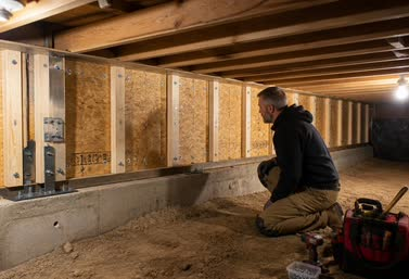 cripple-wall-structural-framing-san-diego Reinforced wood cripple wall framing inside a San Diego raised-foundation crawlspace